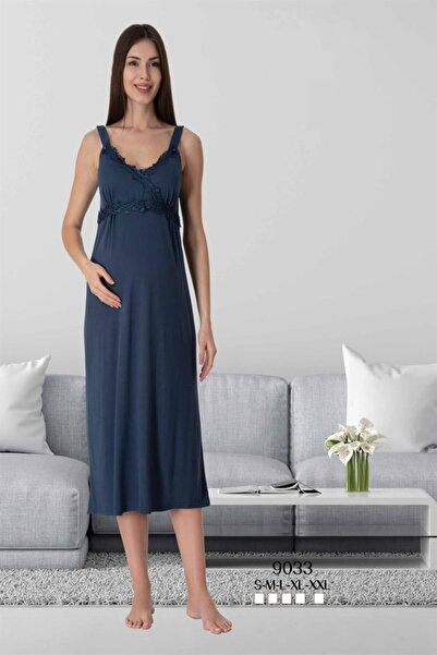 Lohussa Жіноча темно-синя мереживна бавовняна нічна сорочка для вагітних