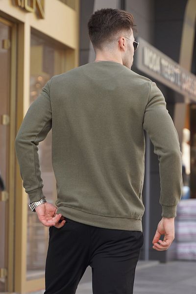 Madmext Khaki mintás, kötött nyakú pulóver 5963