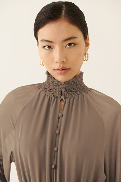 Perspective Dixie Regular Fit High Collar Long Length Mink Color Dress