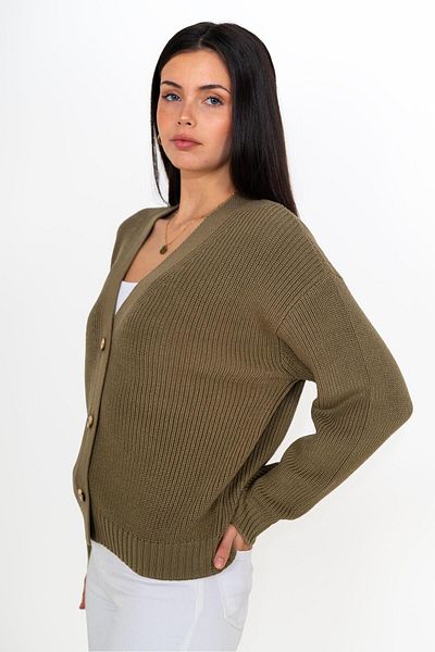 CHUBA Women's Cotton Buttoned V-Neck Thessaloniki Cardigan Khaki 24W147