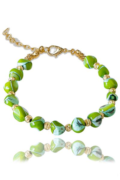 Tesbih Atölyesi Certified Amorphous Model Green Mother-of-Pearl Stone Bracelet - Adjustable