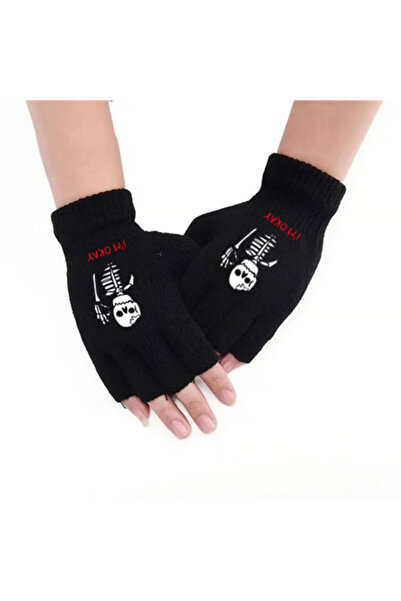 DEEFWEAR I'm Okay Printed Unisex Μαύρα Διπλά Γάντια με Κοψίματα - Chouze