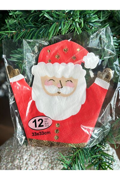 QUEEN AKSESUAR Imported luxury metal bright red hat Santa Claus patterned fancy Christmas tableware decoration napkin set