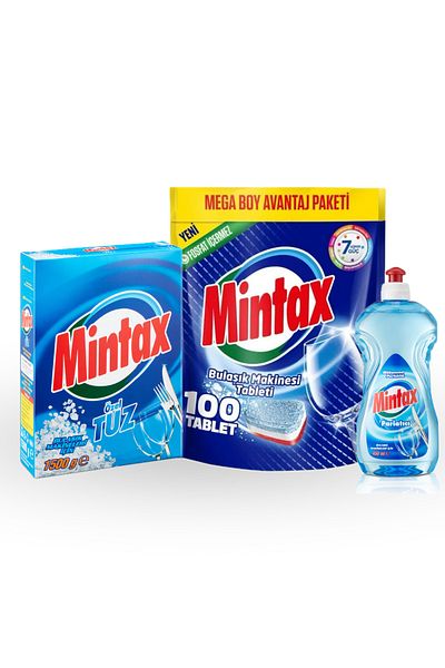 Mintax Dishwasher Tablet 100 Pieces + Dishwasher Salt 1.5 kg + Dishwasher Polisher 450 ml