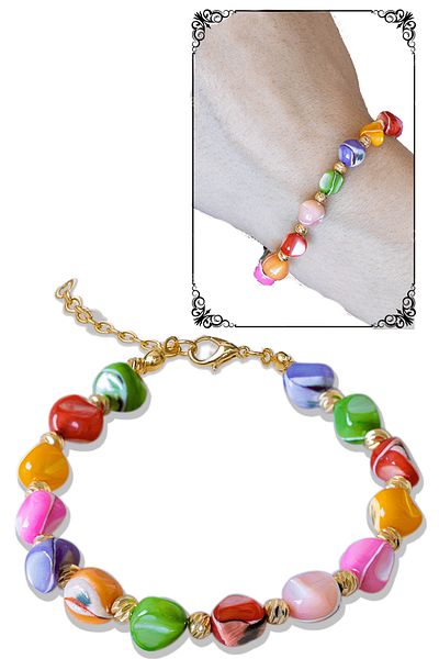 Tesbih Atölyesi Certified Colored Mother of Pearl Stone Bracelet - Adjustable