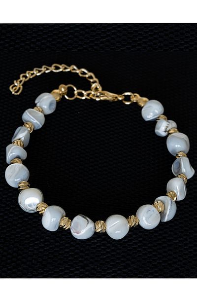 Tesbih Atölyesi Certified White Mother-of-Pearl Stone Bracelet - Adjustable