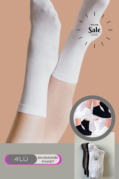 Tina Wear Short Socks Multi-Colored 4-Piece Bamboo Heel Toe Seamless Reinforced Women's Socks 1002