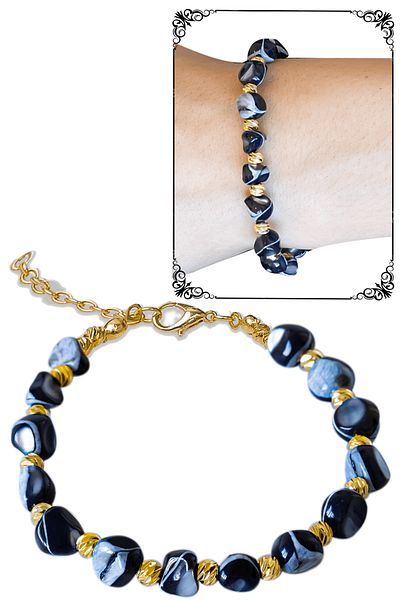 Tesbih Atölyesi Certified Black Mother-of-Pearl Stone Bracelet - Adjustable