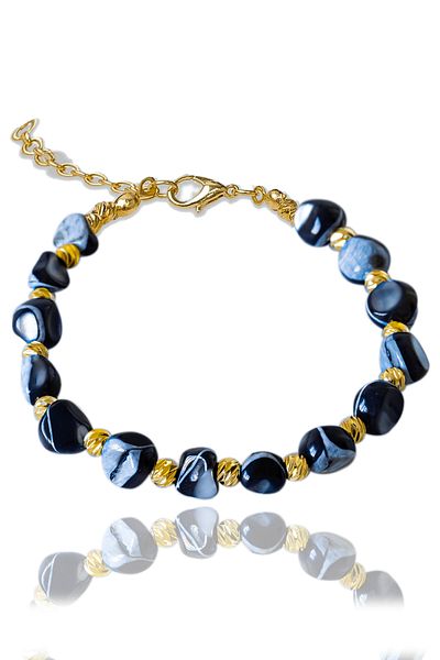Tesbih Atölyesi Certified Black Mother-of-Pearl Stone Bracelet - Adjustable