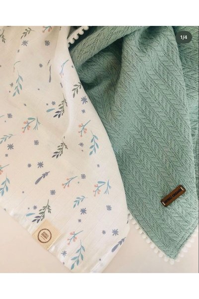 HEYBELİ ORGANİK 100% Cotton Baby Blanket and Muslin Blanket Set of 2