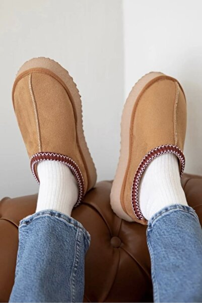 MODASİVA Νέα σεζόν Πολύ άνετες πολύ ελαφριές γυναικείες ημερήσιες παντόφλες Χοντρή επίπεδη σόλα Suede Cinnamon