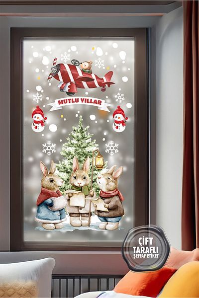 AlyMarkt New Year's Glass Decorations - Rabbit and Airplane Themed Children's Room Sticker