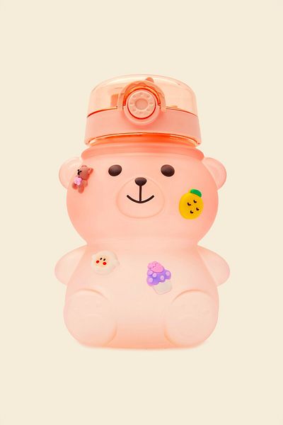 Ecolux 1300mL Children's Water Bottle with Teddy Bear Bpa Free School Water Bottle with Carrying Strap Drip-Free - PINK