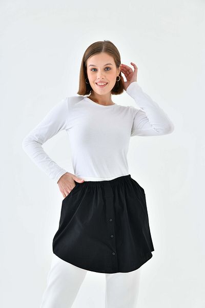 mirach Black Pocketed Shirt Skirt |   Stylish and Comfortable Use with Inner Skirt and Shirt Look Design