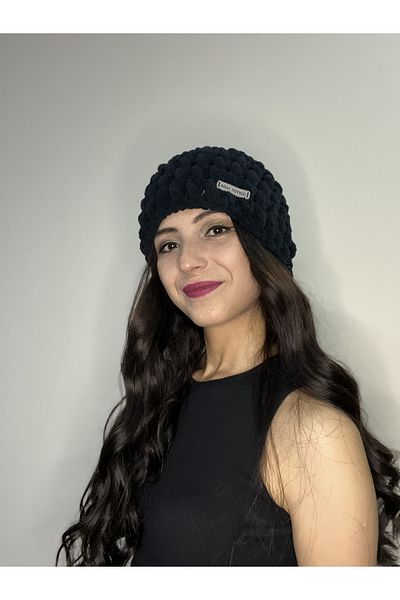 AidaAstrid Puffy Beanie Winter Hand Knitted Hat Twist Model Flat Hat