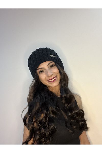 AidaAstrid Puffy Beanie Winter Hand Knitted Hat Twist Model Flat Hat