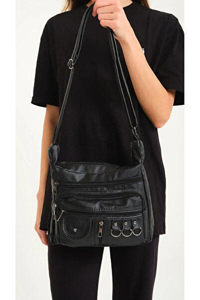 BAGTOPİA Γυναικεία δερμάτινη τσάντα ώμου με πολλαπλές θήκες και χιαστί λουράκι