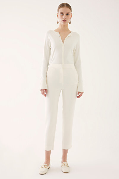 Perspective İbbie Slim Fit Ankle Length Tube Leg Ecru Color Women's Trousers