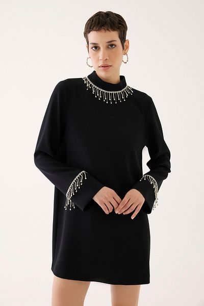 Perspective Φόρεμα Whitley Black Regular Fit με γιακά και μανίκια