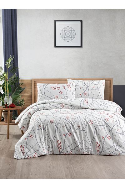 Menderes Home Cotton Collection Flannel Double Duvet Cover Set White