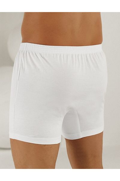 Şahinler Men's White Combed Cotton Buttoned Boxer Me010