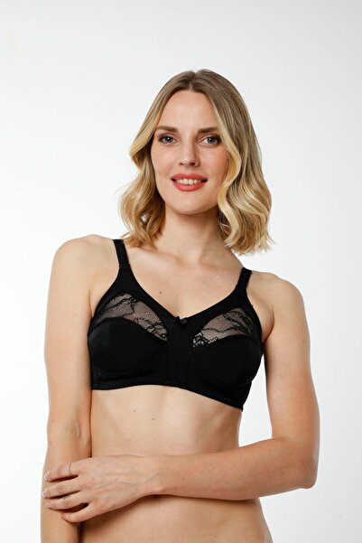 Hmd 6040 Жіночий бюстгальтер з тонким бретельками, 100% бавовна, чорний, з мереживними деталями