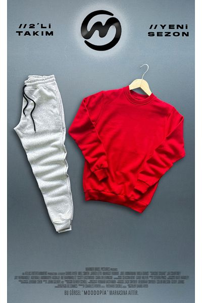 Moodopia Red Crew Neck Φούτερ Γκρι Φούτερ Σετ 2 τεμαχίων Συνδυασμός