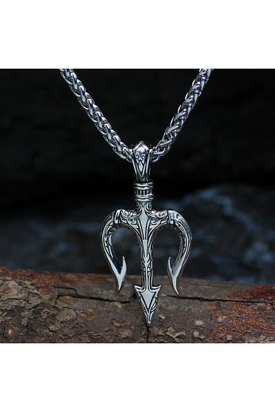 Viking Poseidon Trident 316L Steel Men's Necklace - Greek Mythology, Spear Design, Anti-Tarnish & Stainless