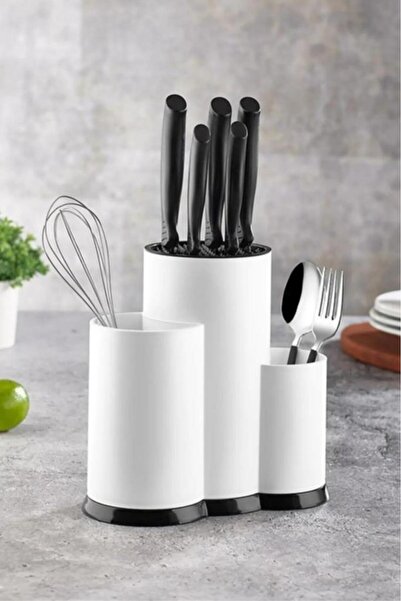 Flosoft Tezgah Üstü Bıçaklık, 3 Bölmeli Kaşık Bıçak Çatal Standı Çok Amaçlı Mutfak Düzenleyici