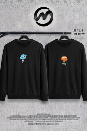 Moodopia Gumball Darwin Tasar m Sevgili Cift Kombini Siyah Bisiklet Yaka Sweatshirt 2 li Set Fiyat Yorumlar Trendyol