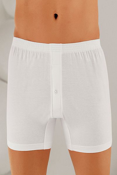 Şahinler Men's White Combed Cotton Buttoned Boxer Me010
