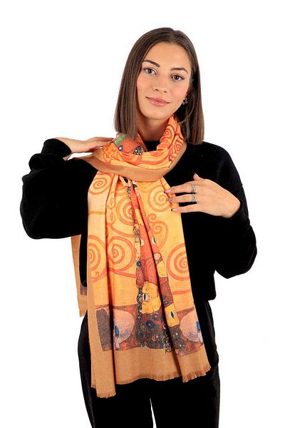 Bursa İpek Winter Yellow Tree of Life Patterned Shawl