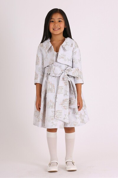 GOOSE Kız Çocuk İşlemeli Işıltılı Jakarlı Ekru Crop Ceket