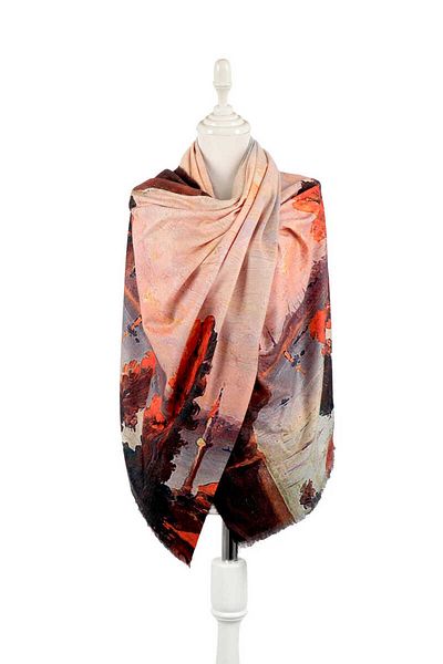 Bursa İpek Salmon Galata Tower Pattern Winter Shawl