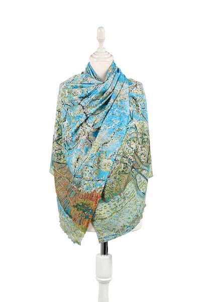 Bursa İpek Water Green Peach Tree Pattern Winter Shawl