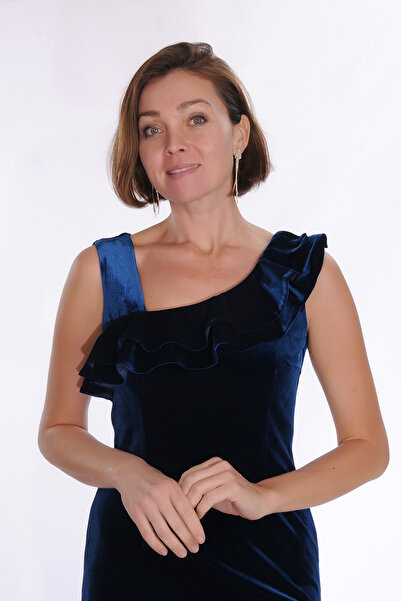 Nikahelbisem Kısa Kadife Elbise Petrol Mavisi