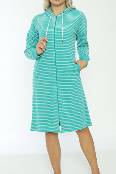 İntensive hooded striped zippered cotton dress