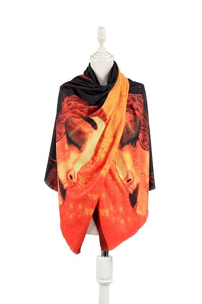 Bursa İpek Orange Crying Women's Winter Shawl
