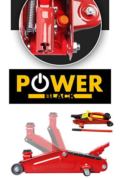 POWER BLACK 2 Yıl Germany 2 Ton Arabalı Tekerlekli Hidrolik Timsah Kriko Kutulu ÇANTALI POWERBLACK Makine Kriko