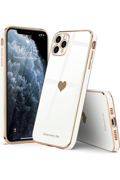 GAGA ELEKTRONİK Laser Luxury Bling Plating Soft Back Case With Heart Logo For Iphone 11 Pro Max