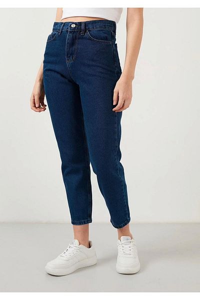 LAMİRAMOOD Mom Jeans albastru închis cu talie înaltă