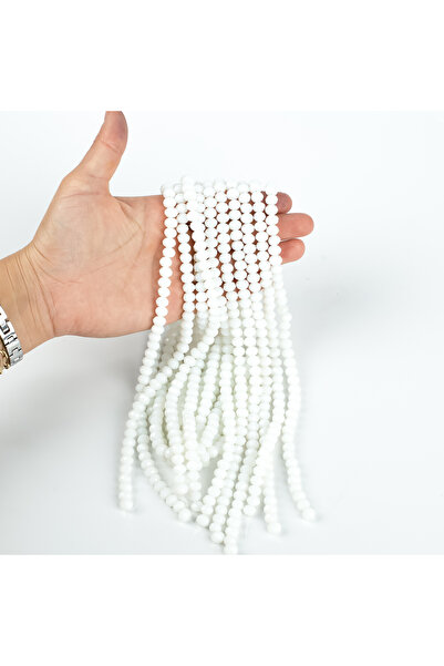 yfhobi 1 DİZİ (40 cm - 70 Adet) - 8 mm YASSI KRİSTAL CAM BONCUK, MAT BEYAZ RE...