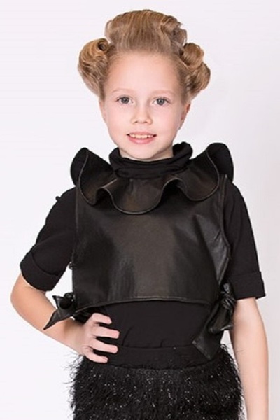 GOOSE Kız Çocuk Yaka Kısmı Fırfırlı Kolsuz Suni Deri Siyah Yelek