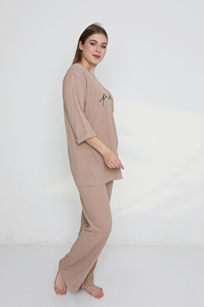 FAMES PİJAMA Pumpkin Written Camisole Plus Size Women's Pajama Set