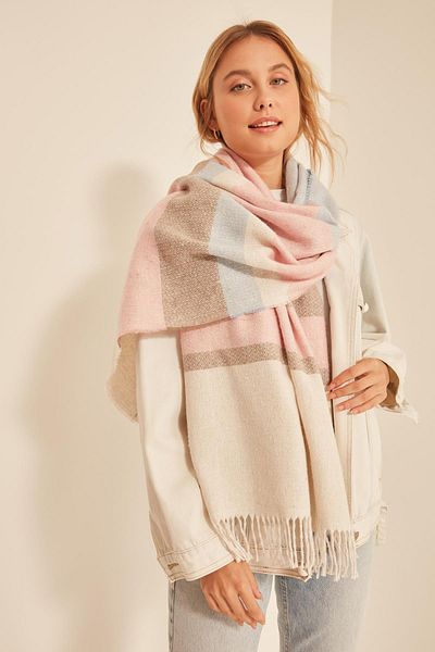 Axesoire 13808 Soft Textured Mixed Striped Baby Blue-pink Thick Shoulder Shawl Scarf