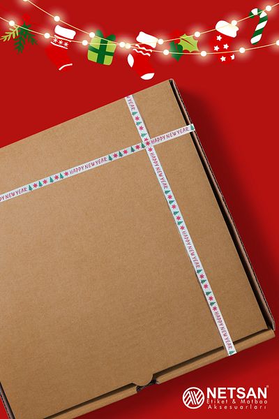 Netsan Etiket Χριστουγεννιάτικο Θέμα 1cm Κρεμ Χρώμα Grosgrain Κορδέλα 10mt.