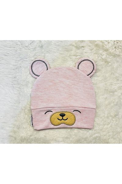 anne dokunuşu gibi KUZUM BEBE Pink Teddy Bear Figured Girl Boy Baby Children's Combed Cotton Hat Beanie