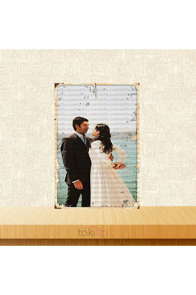 TAKIFİX Polat Alemdar & Elif Kurtlar Vadisi 20x30 Cm Retro Ahşap Tablo