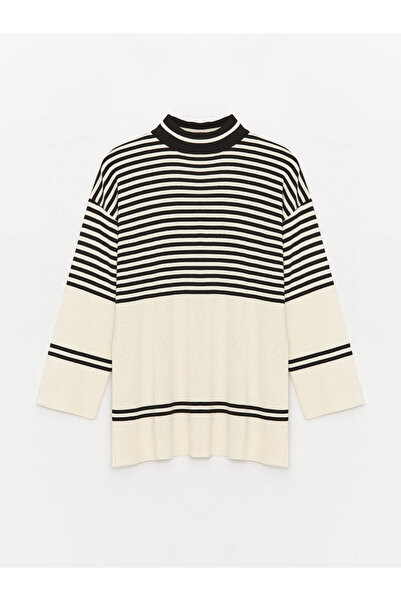 LC Waikiki Gestreifte Langarm-Stricktunika für Damen mit halbem Rollkragen