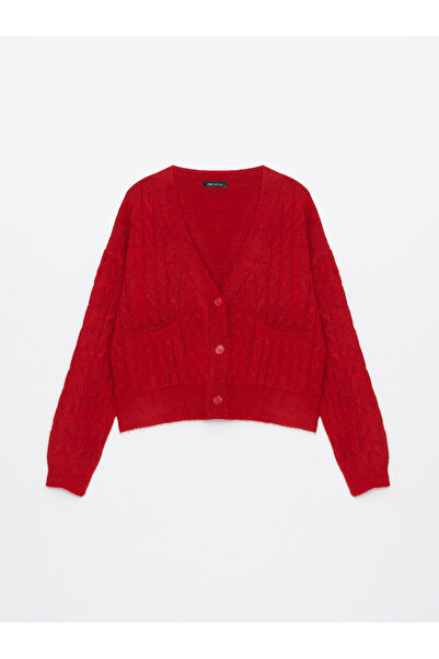 LC Waikiki Long Sleeve V-Neck Patterned Women's Knitwear Cardigan